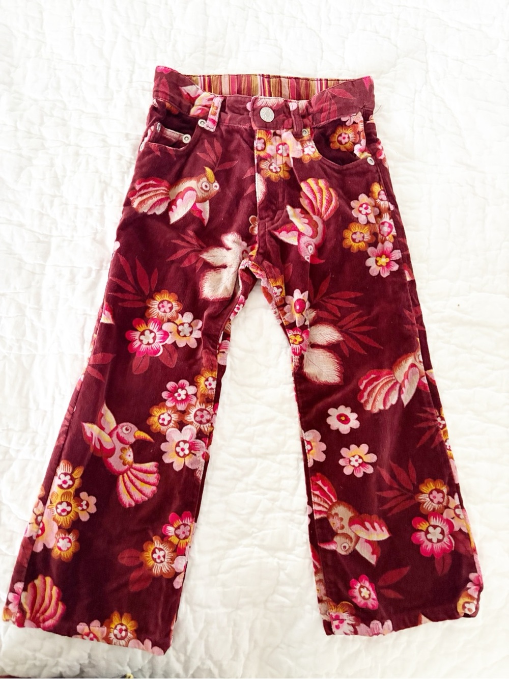 Vintage Oilily 4-5yr maroon bird flare velvet pants + free shirt